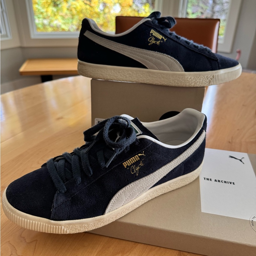 Puma Clyde Dark Blue and White Sneakers